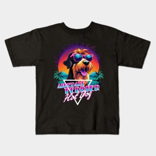 Retro Wave Airdale Terrier Hot Dog Shirt Kids T-Shirt